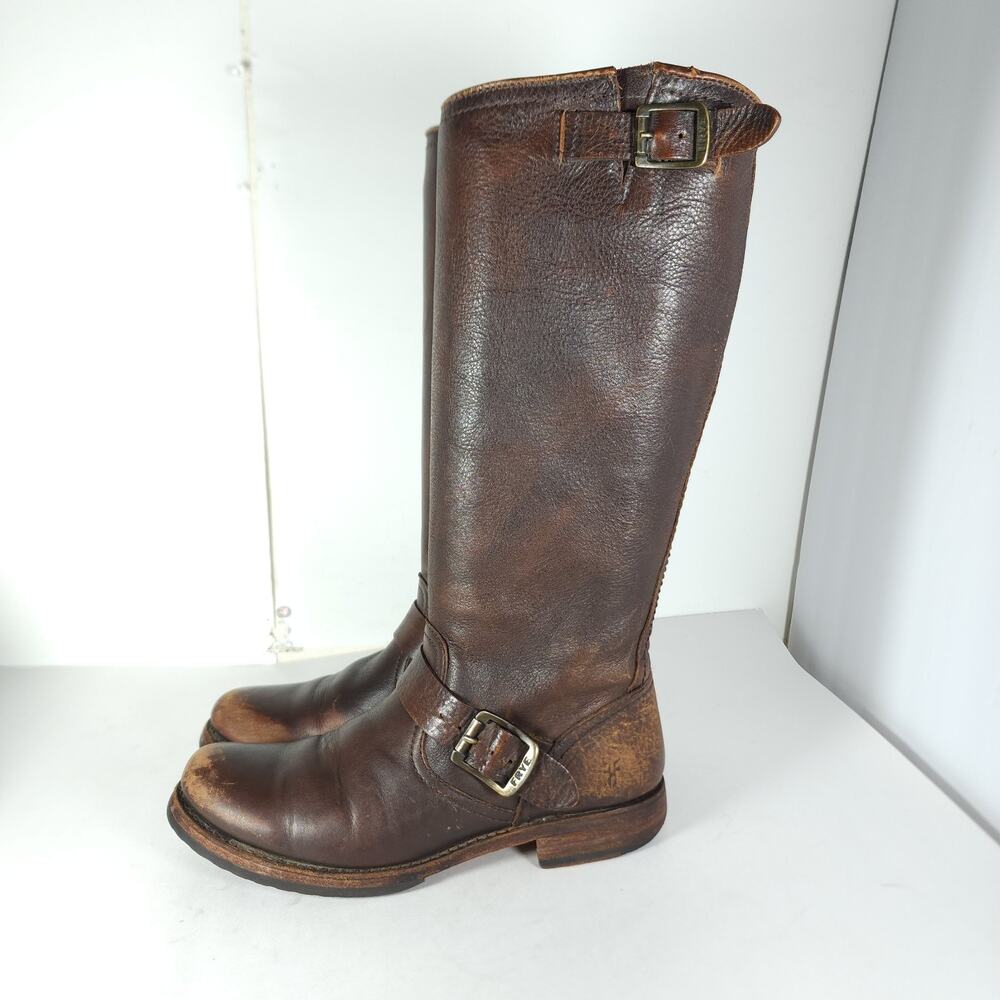 Frye Women's Veronica Slouch US 7,5B Brown Distressed Leather Engineer Boots - Picture 2 of 16